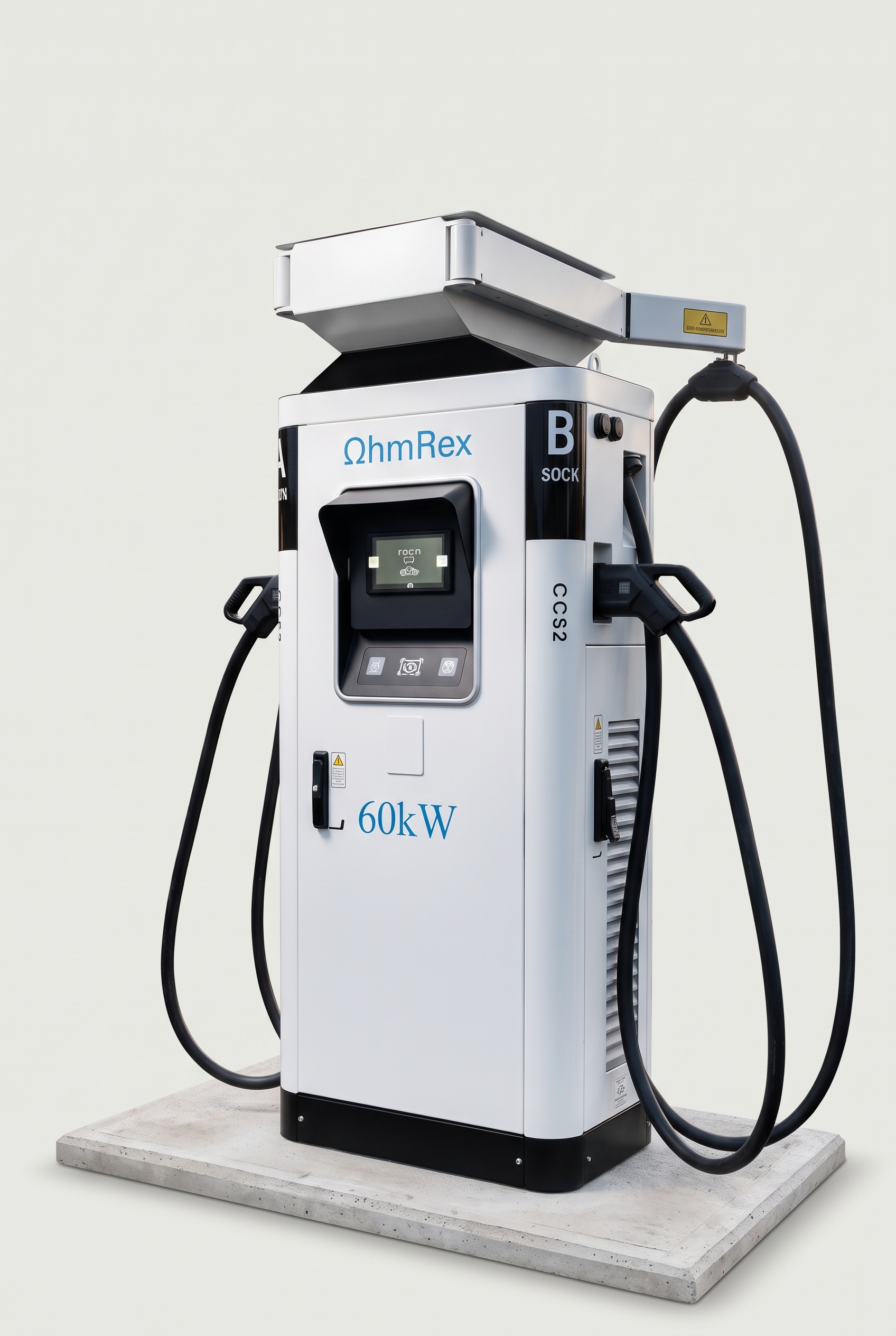 OHMREX 60 kW -pikalaturi kahdella latausjohdolla